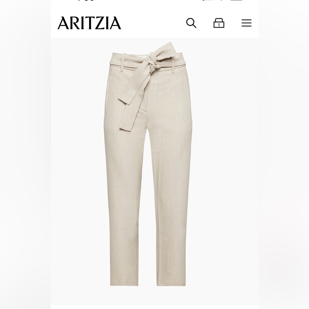 Aritzia - Wilfred Cream Ankle Pants with tie waist. Size 4